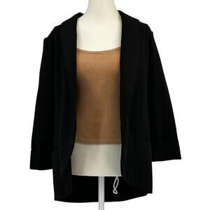 Harlowe & Graham Jacket Womens M Black 3/4 Sleeve Open Front Shrug Blazer Office